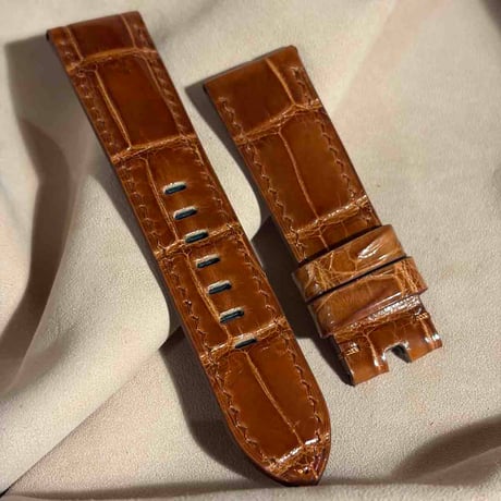 cro-1989  クロコダイル（グロス仕上）  腕時計 ベルト ライトブラウン  (ラグ幅22 mm - バックル幅 20 mm)