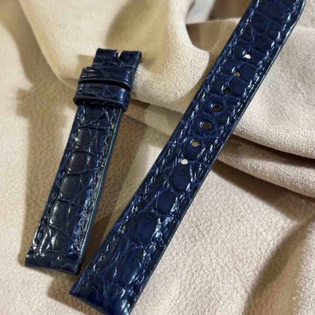 cro-1878  クロコダイル  腕時計 ベルト ネイビー  (ラグ幅18 mm - バックル幅16 mm)