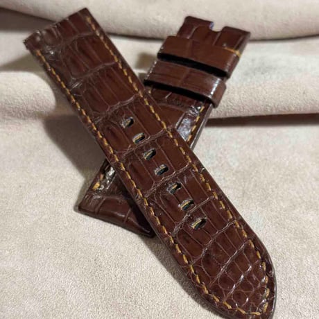 cro-1816  クロコダイル  レザー 腕時計 ベルト ブラウン  (ラグ幅24 mm - バックル幅22 mm)