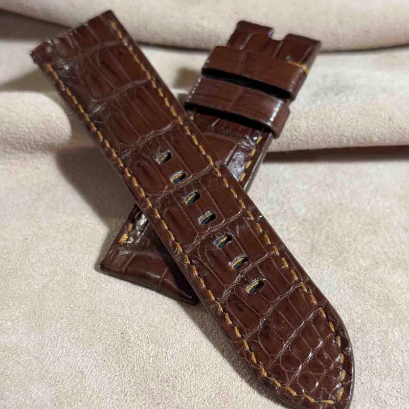 cro-1816 クロコダイル レザー 腕時計 ベルト ブラウン (ラグ幅24 mm -