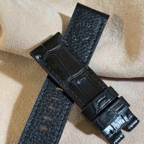 cro-1902  クロコダイル   腕時計 ベルト ブラック  (ラグ幅24 mm - バックル幅22 mm)