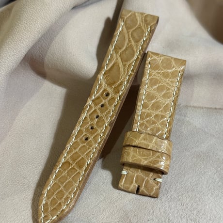 exh-13 ヌメ革クロコダイル x ホーウィンレザー 腕時計ベルト ナチュラル (ラグ幅20mm - バックル幅18mm)