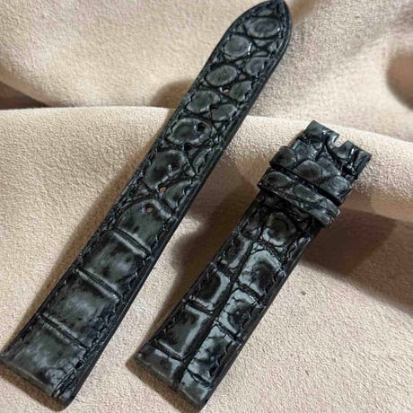 cro-1839  ヌバッククロコダイル  レザー 腕時計 ベルト ブラック  (ラグ幅21 mm - バックル幅18 mm)