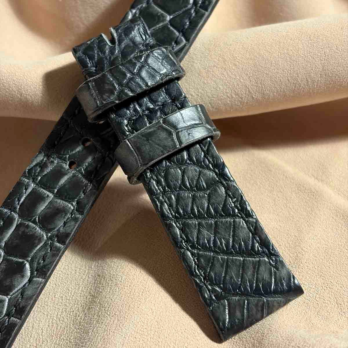 exh-60 墨染め クロコダイル 腕時計ベルト (ラグ幅20mm - バックル幅