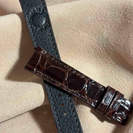 cro-2003  クロコダイル グロス仕上げ  腕時計ベルト ダークブラウン (ラグ幅18 mm - バックル幅16 mm)
