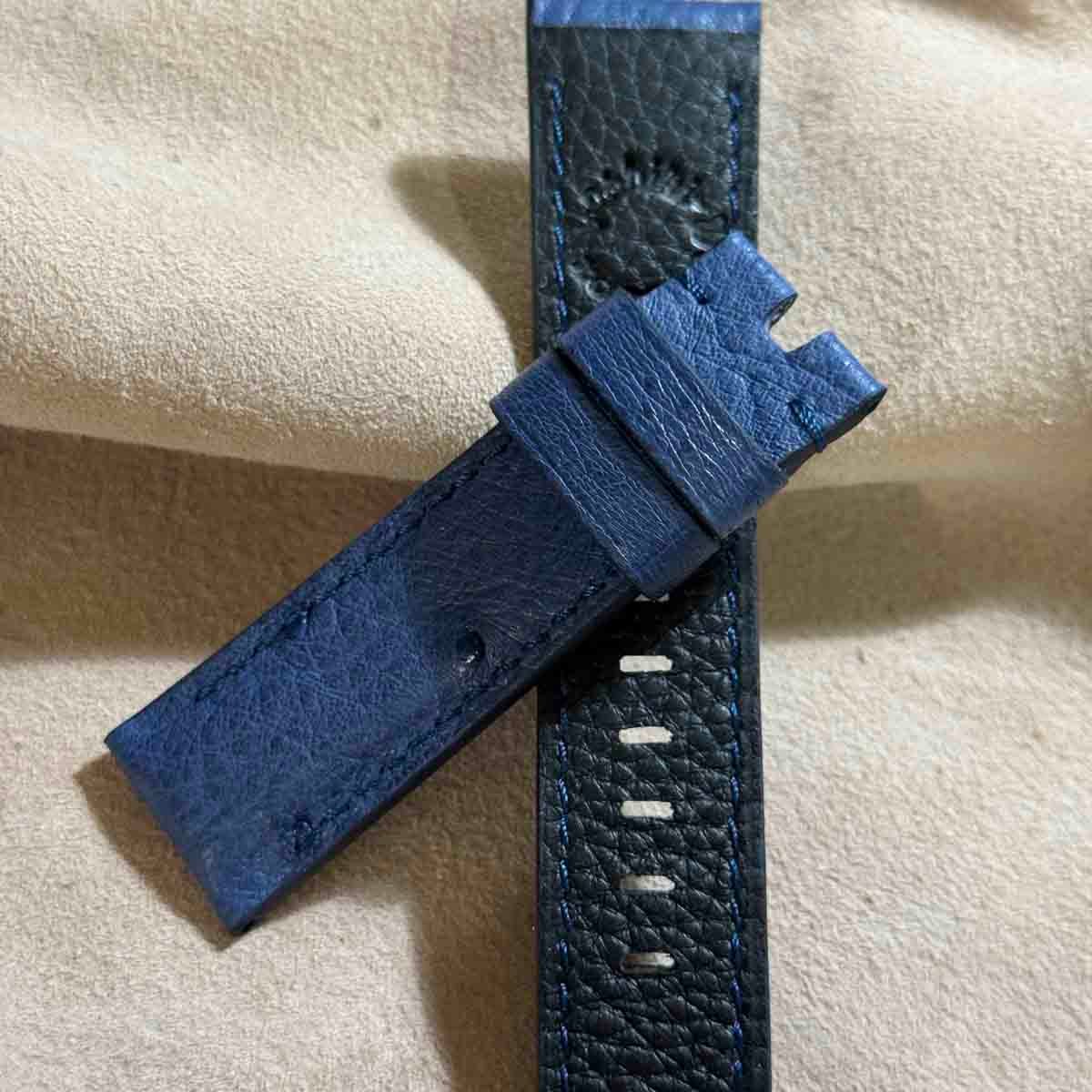 ost-414 オーストリッチレザー 腕時計ベルト ブルー (ラグ幅22mm