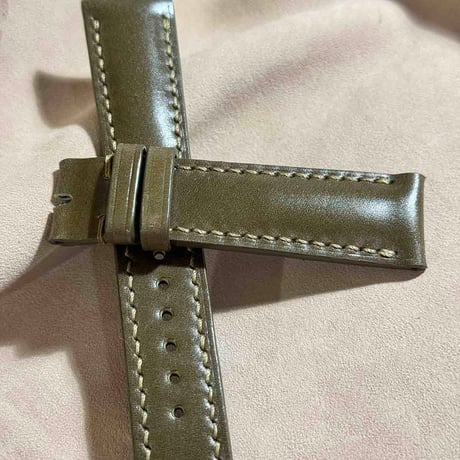 cod-277 コードバン レザー 腕時計ベルト カーキグリーン (ラグ幅20 mm - バックル幅18 mm)