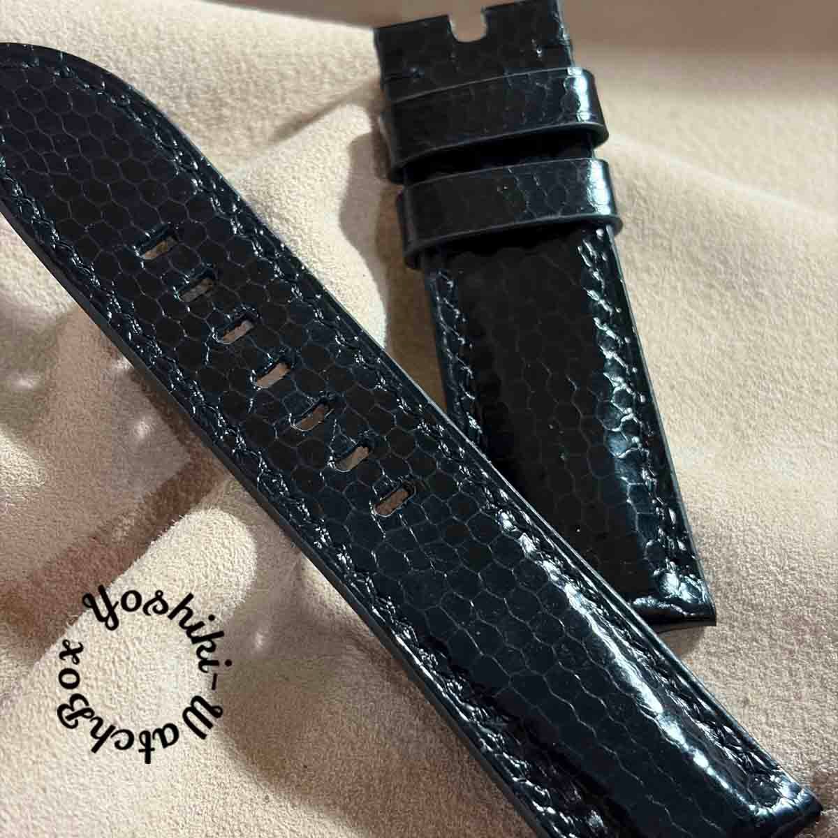 sna-170 シースネイク（ウミヘビ）腕時計ベルト ブラック (ラグ幅24mm