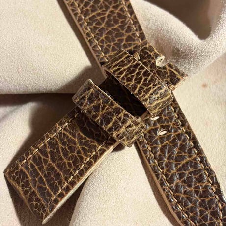 hor-258 HORWEEN バイソンレザー / ブラウン 腕時計ベルト (ラグ26mm - バックル幅22mm)