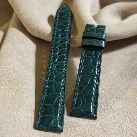 cro-1897  クロコダイル  腕時計 ベルト グリーン  (ラグ幅19 mm - バックル幅16 mm)