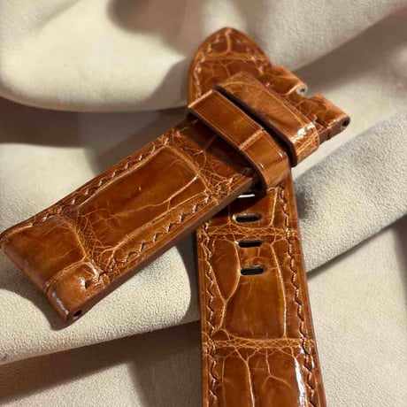 cro-1984  クロコダイル（グロス仕上）   腕時計 ベルト ライトブラウン  (ラグ幅24 mm - バックル幅 22 mm)