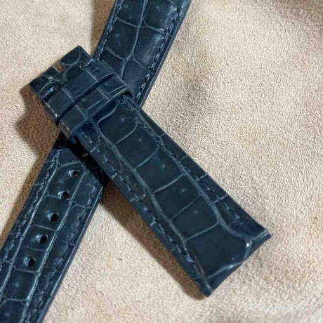 cro-1821  クロコダイル  レザー 腕時計 ベルト ブルーグレー  (ラグ幅21 mm - バックル幅18 mm)