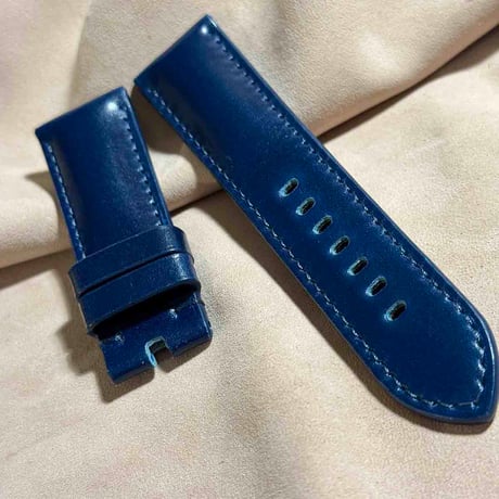 cod-271 コードバン レザー 腕時計ベルト ブルー (ラグ幅24 mm - バックル幅22 mm)