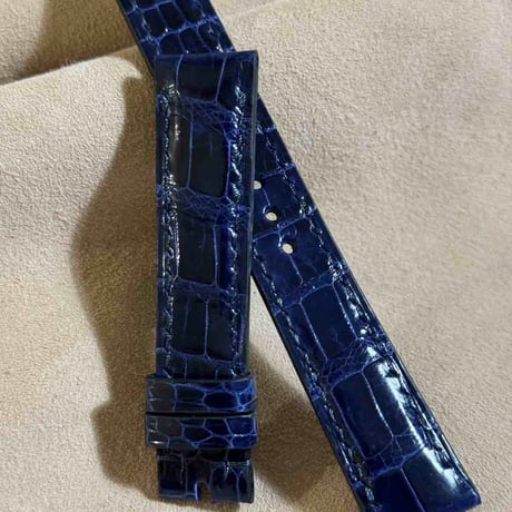 cro-1961  クロコダイル   腕時計 ベルト  グロス仕上げ　ブルー  (ラグ幅18 mm - バックル幅16 mm)