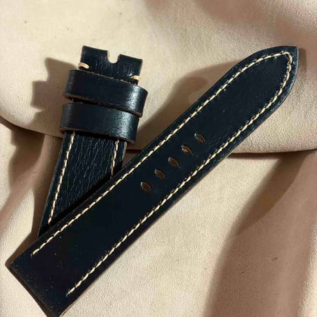hor-243 HORWEEN クロムエクセルレザー / ブラック 腕時計ベルト (ラグ24mm - バックル幅22mm)