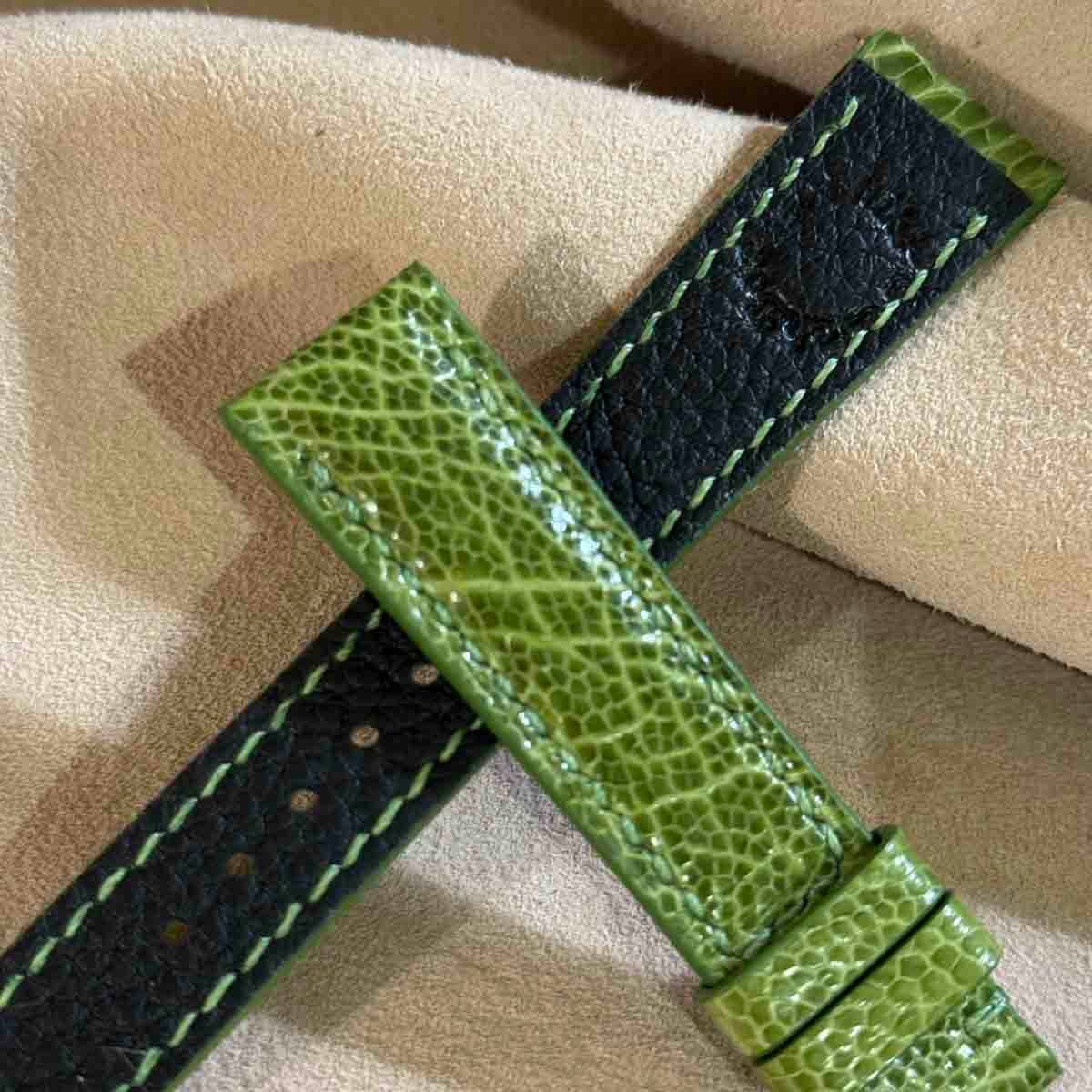 ost-436 オーストリッチ 腕時計ベルト グリーン ラグ幅19mm ost-436 オーストリッチレザー 腕時計ベルト グリーン (ラグ幅