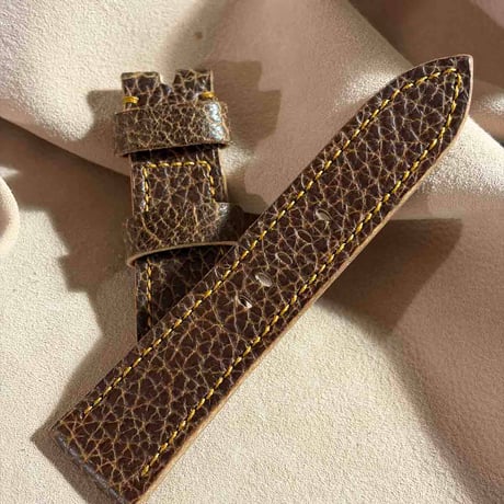 hor-263 HORWEEN バイソンレザー / ブラウン 腕時計ベルト (ラグ26mm - バックル幅22mm)