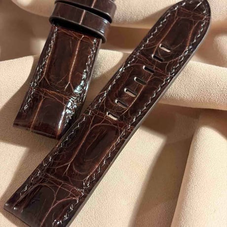 cro-1983  クロコダイル（グロス仕上）   腕時計 ベルト ダークブラウン  (ラグ幅24 mm - バックル幅 22 mm)