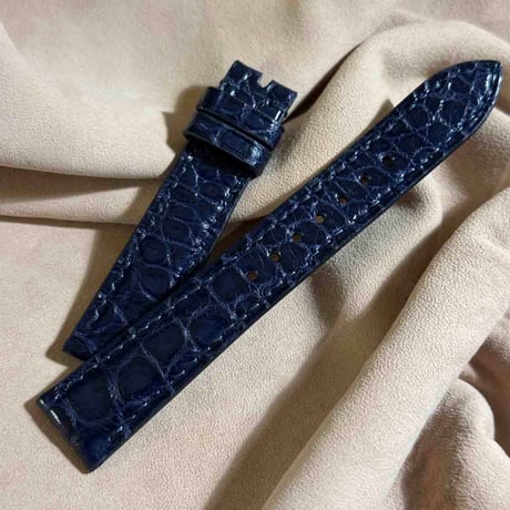 cro-1874  クロコダイル  腕時計 ベルト ネイビー  (ラグ幅19 mm - バックル幅16 mm)