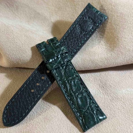 cro-1898  クロコダイル  腕時計 ベルト グリーン  (ラグ幅20 mm - バックル幅18 mm)