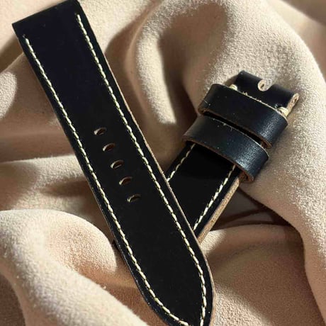 hor-240 HORWEEN クロムエクセルレザー ブラック 腕時計ベルト (ラグ24mm - バックル幅22mm)