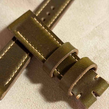 hor-264  HORWEEN クロムエクセルレザー / オリーブ 腕時計ベルト (ラグ20mm - バックル幅18mm)