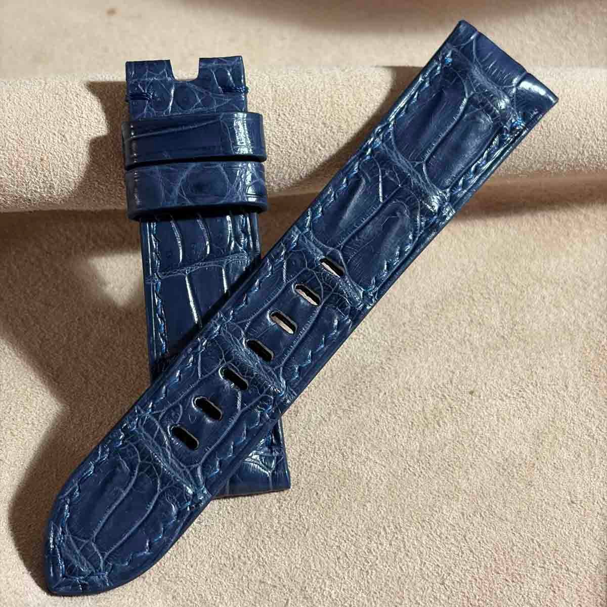 cro-2014 クロコダイル 腕時計ベルト ネイビー (ラグ幅22 mm