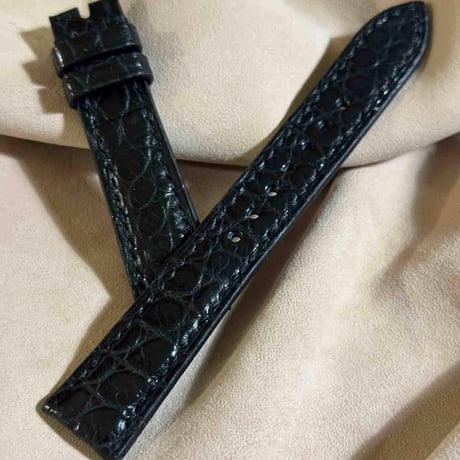 cro-1871  クロコダイル  腕時計 ベルト ブラック  (ラグ幅19 mm - バックル幅16 mm)