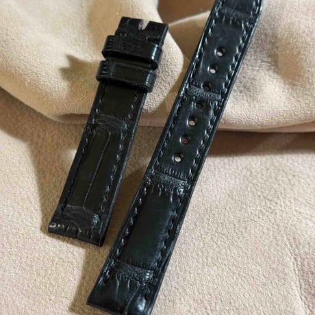 cro-1879  クロコダイル  腕時計 ベルト インクブラック  (ラグ幅18 mm - バックル幅16 mm)