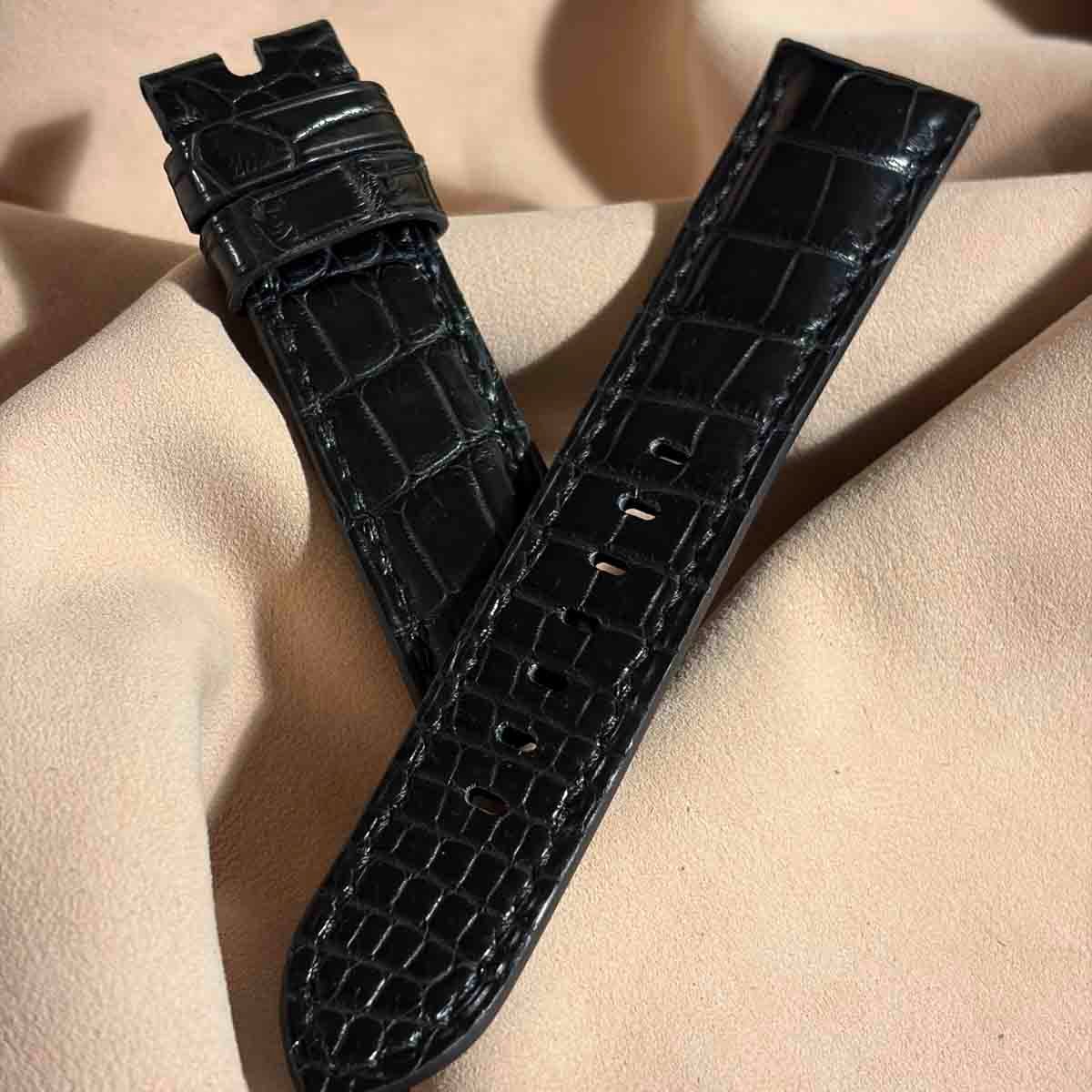 cro-2065 クロコダイル 腕時計ベルト ブラック (ラグ幅22 mm