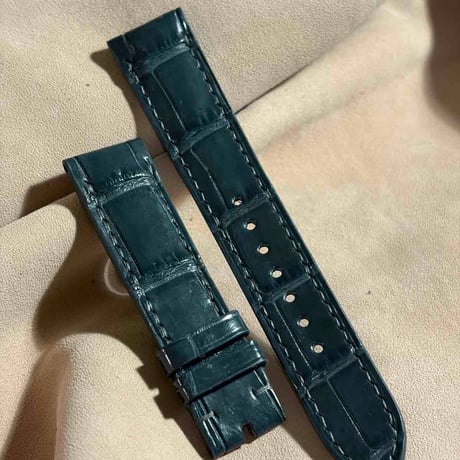 cro-2009  クロコダイル  腕時計ベルト ブルーグレー (ラグ幅20 mm - バックル幅18 mm)