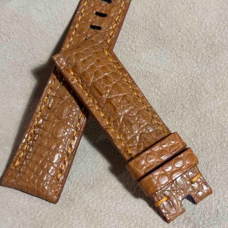 cro-1828  クロコダイル  レザー 腕時計 ベルト ライトブラウン  (ラグ幅22 mm - バックル幅20 mm)