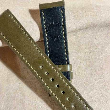 cod-277 コードバン レザー 腕時計ベルト カーキグリーン (ラグ幅20 mm - バックル幅18 mm)