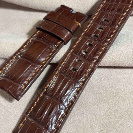 cro-1816  クロコダイル  レザー 腕時計 ベルト ブラウン  (ラグ幅24 mm - バックル幅22 mm)