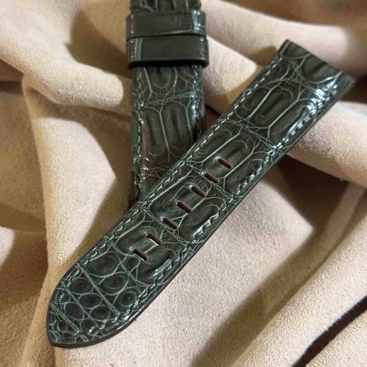 cro-1932 クロコダイル 腕時計ベルトグロス仕上げオリーブ ラグ幅20mm cro-1940 クロコダイル 腕時計 ベルト グロス仕上げ オリーブ (ラグ幅26