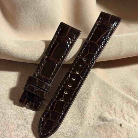 cro-1990  クロコダイル （グロス仕上げ） 腕時計 ベルト ダークブラウン  (ラグ幅19 mm - バックル幅 16 mm)