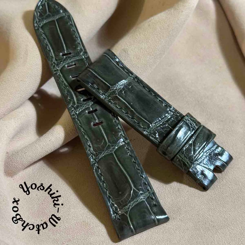 cro-1954 クロコダイル 腕時計 ベルト グロス仕上げ オリーブ (ラグ幅22