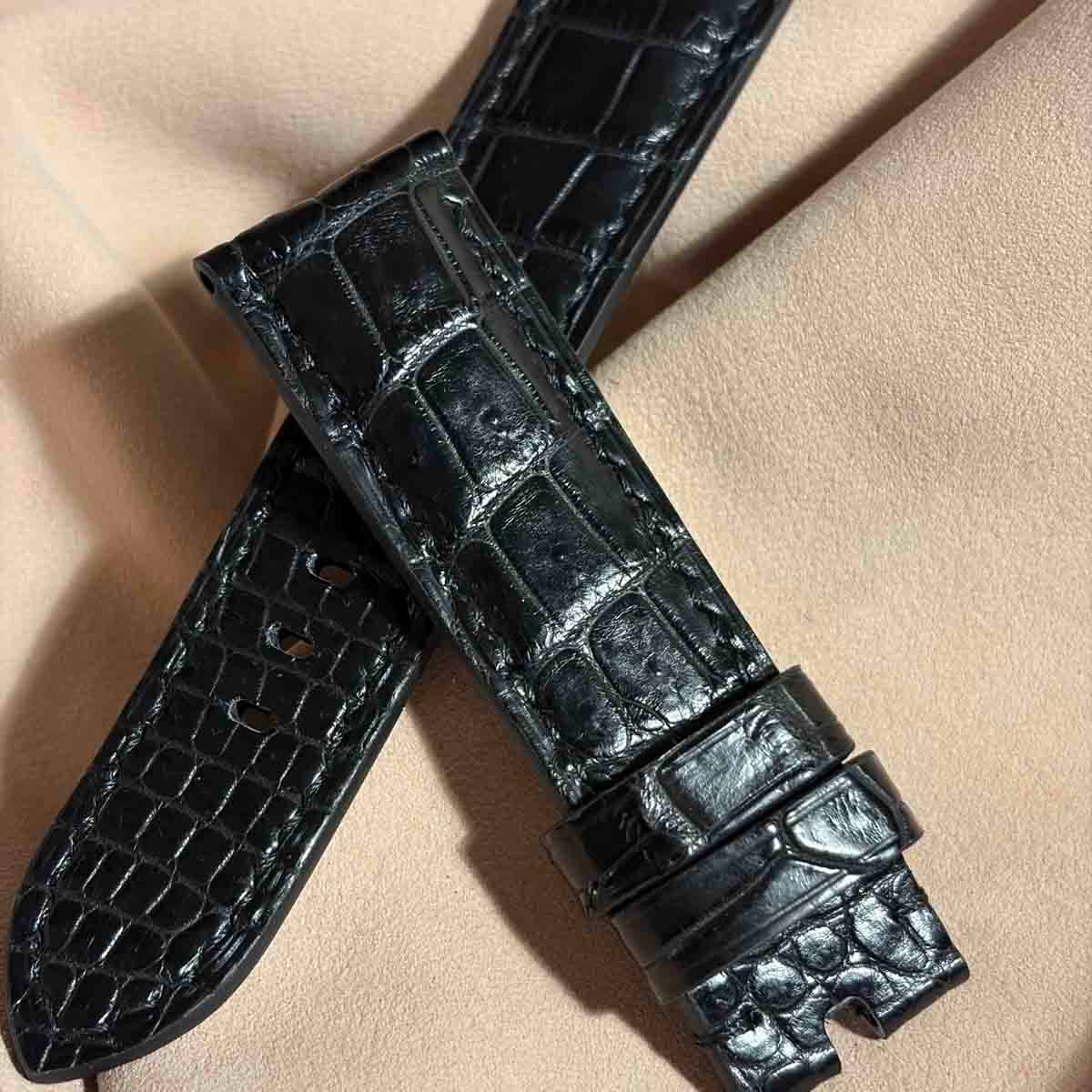 cro-1916 クロコダイル 腕時計ベルト ブラック ラグ幅18mm cro-2065 クロコダイル 腕時計ベルト ブラック (ラグ幅22 mm