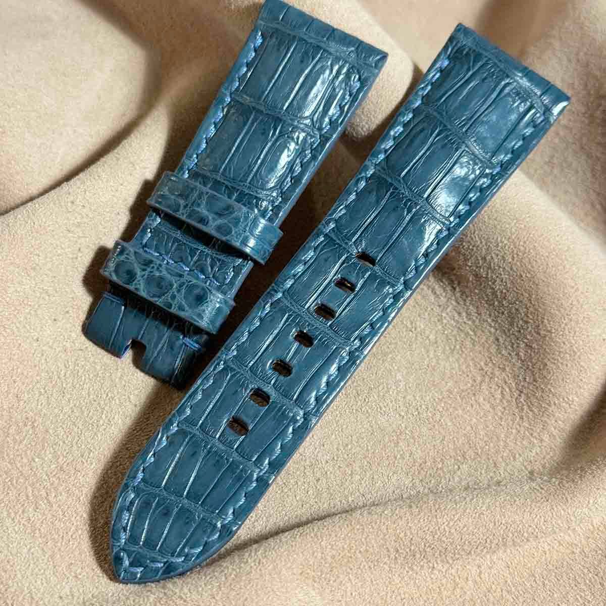 cro-1586 クロコダイル レザー 腕時計 ベルト ブルーグレー cro-1586 クロコダイル レザー 腕時計 ベルト ブルーグレー