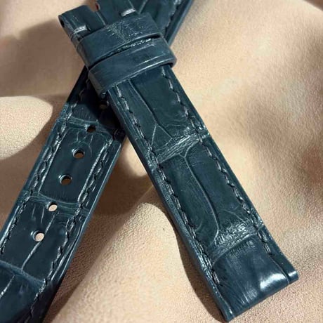 cro-2017  クロコダイル  腕時計ベルト ブルーグレー (ラグ幅18 mm - バックル幅16 mm)