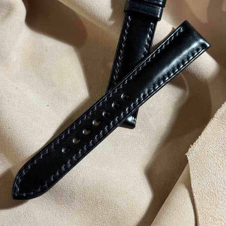 cod-305 コードバン レザー 腕時計ベルト ブラック (ラグ幅18 mm - バックル幅16 mm)