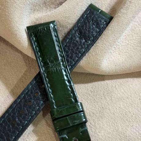 cro-1914  クロコダイル   腕時計 ベルト グリーン  (ラグ幅18 mm - バックル幅16 mm)