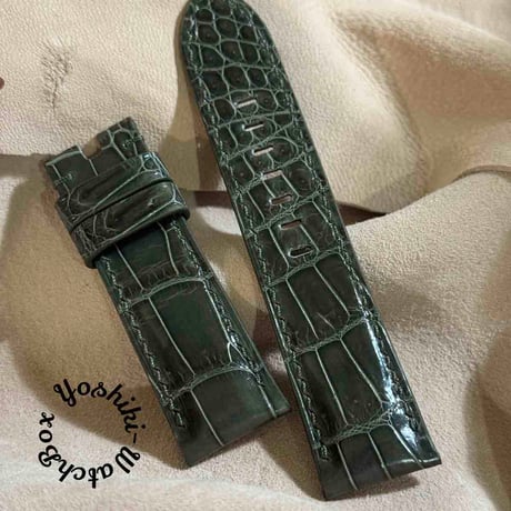 cro-1852 クロコダイルグロス仕上げ 腕時計ベルト グリーン ラグ幅24 cro-1852 クロコダイルグロス仕上げ 腕時計ベルト グリーン ラグ