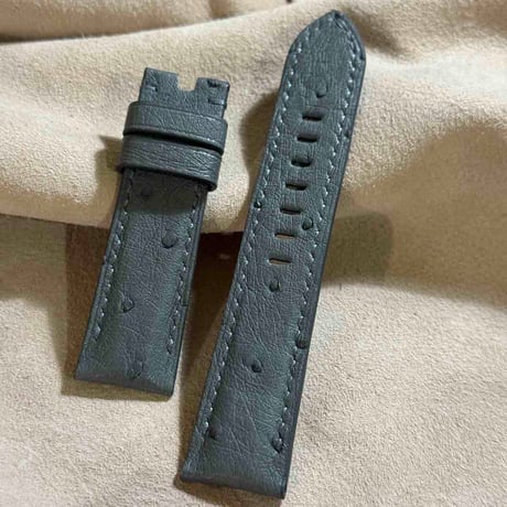 ost-415 オーストリッチレザー 腕時計ベルト グレー (ラグ幅22mm - バックル幅20mm)