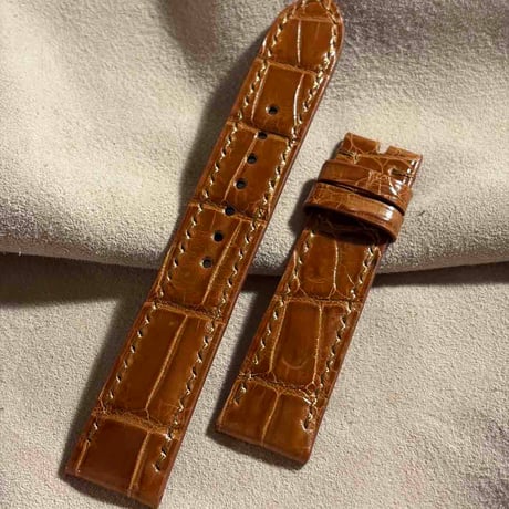 cro-1993  クロコダイル（グロス仕上げ）  腕時計 ベルト ライトブラウン  (ラグ幅20 mm - バックル幅 18 mm)