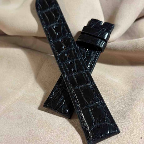 cro-1806  クロコダイル レザー 腕時計 ベルト ブラック  (ラグ幅20 mm - バックル幅18 mm)