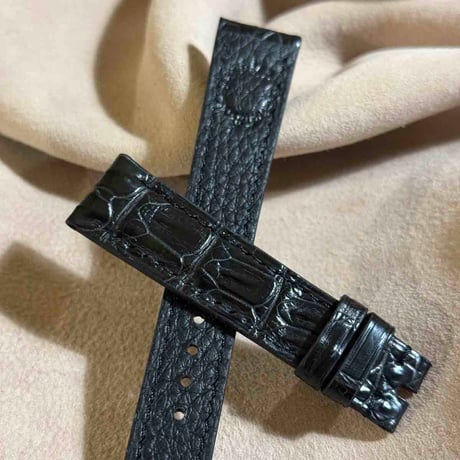 cro-1896  クロコダイル  腕時計 ベルト ブラック  (ラグ幅19 mm - バックル幅16 mm)