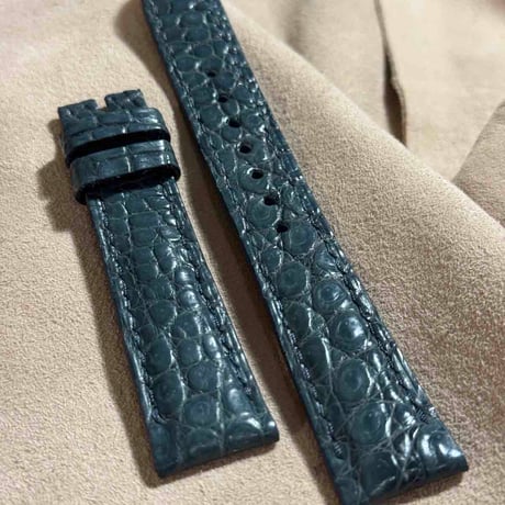 cro-1809  クロコダイル  レザー 腕時計 ベルト ブルーグレー  (ラグ幅19 mm - バックル幅16 mm)