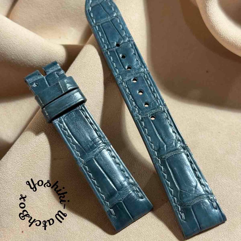 cro-1658 クロコダイル レザー 腕時計 ベルト ブルーグレー cro-1658 クロコダイル レザー 腕時計 ベルト ブルーグレー