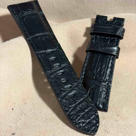 cro-2023  クロコダイル  腕時計ベルト ブラック (ラグ幅26 mm - バックル幅22 mm)